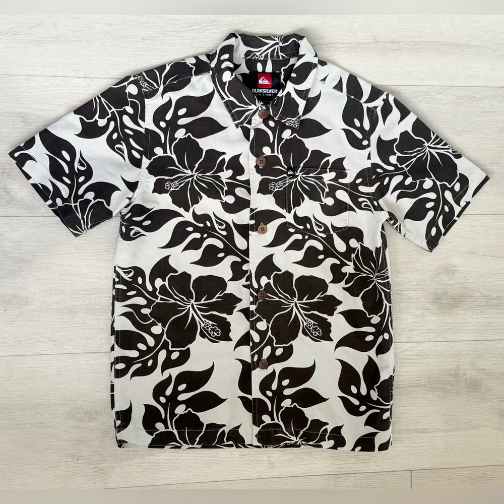 Quiksilver Boys Hawaiian Aloha Button-Up Shirt | Size 7 Youth